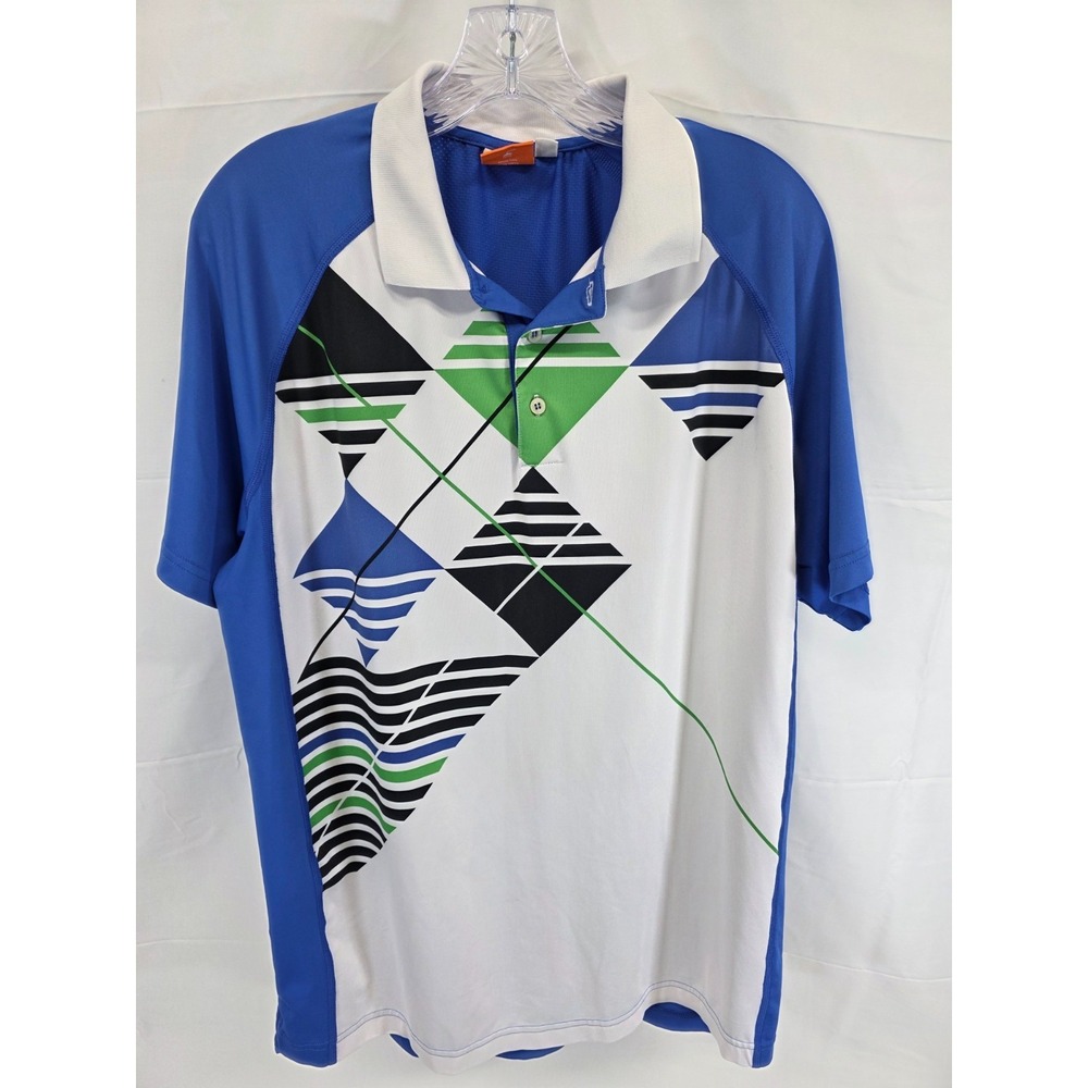 Puma Sportlifestyle Mens Large Blue White Geometric Graphic‎ Golf Polo Shirt L